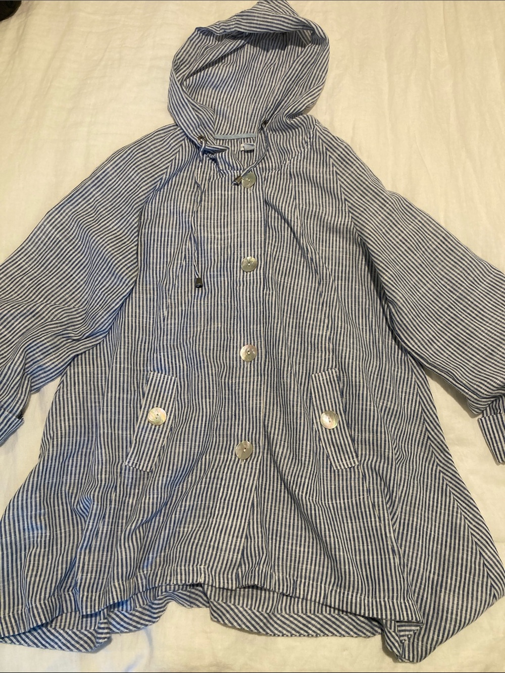 Sigrid Olsen Blue & White Striped Hooded Jacket